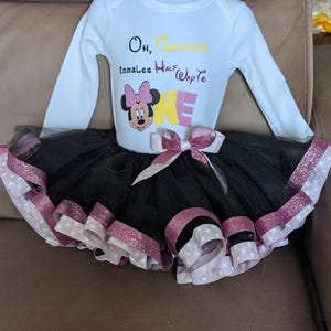 Half birthday girl 6M birthday Minnie Mouse shirt/Personalized shirt/Oh toodles I'm half way through to one black /pink tutu outfit image 5