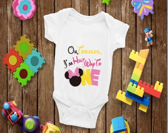 Half birthday girl 6M birthday  Minnie Mouse shirt/Personalized shirt/Oh toodles I'm half way through to one  black /pink  tutu outfit