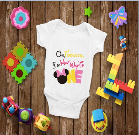 Half birthday girl 6M birthday  Minnie Mouse shirt/Personalized shirt/Oh toodles I'm half way through to one  black /pink  tutu outfit
