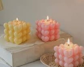 Luxury Bubble heart Cube Candle | Home Decor Candles | Wedding Favor - Perfect Gift Him or Her Candle | Colors | Rubix Cube Shape Candle