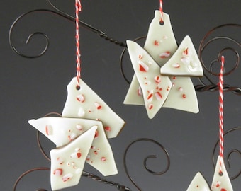 Peppermint Bark Ornament, Handmade Fused Glass Christmas Holiday Decoration