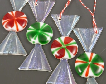 Peppermint Candy Ornament, Handmade Fused Glass Red and/or Green Christmas Holiday Decoration