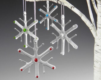 Clear/Silver Snowflake Ornament, Handmade Fused Glass Christmas Holiday Decoration