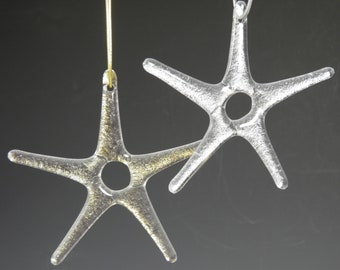 Silver or Gold Iridescent Star Ornament, Handmade Fused Glass Christmas Holiday Decoration