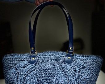 Sac bleu marine en motif feuilles