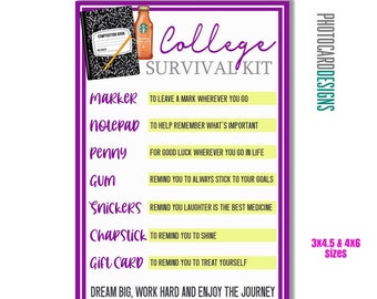 COLLEGE SURVIVAL Kit, Survival Kit Printable, School Survival Kit, College going away gift, Parent Survival kit, Instant Download