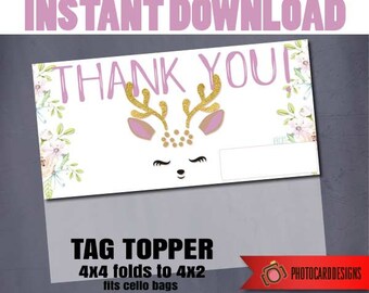 Thank you Tag Deer Face Party Printable Deer Face Tag Topper Cute Deer Digital Birthday INsTANT DoWNLOAD Deer Face Party Favor Tag