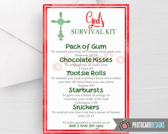 GODs SURVIVAL Kit, Christmas Survival Kit, Church Tag, Survival Kit Printable, Christian Survival Kit, Prayer Survival Kit, Instant Download