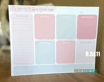 Weekly Planner Notepad, Teacher Weekly Planner, Business Weekly Planner, Pink Planner, Cleaning Planner, To Do List, 8.5x11 Notepad