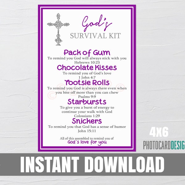 GODs SURVIVAL Kit, Church Tag, Survival Kit Printable, Christian Survival Kit, Prayer Survival Kit, Church Summer Camp Survival Kit, Easter