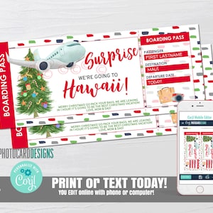 Surprise Christmas Trip Ticket, Christmas Boarding Pass, Christmas Vacation Ticket, Christmas Trip Gift, Digital Editable Template Download