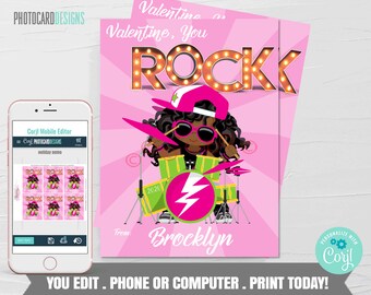 Pop Rocks Valentine, Girl Valentines, You Rock Valentine, Classroom Valentines, School Valentines, Digital Editable Template Download