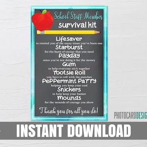 SCHoOL staff SURVIVAL Kit Tag, School Staff Printable, School Printable, School Tag, 1st Day of School Tag, Teacher Appreciation Week