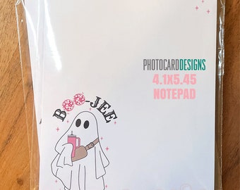 Bloc de notas de Halloween con diseño de fantasma Boo-Jee, papelería de agradecimiento para profesores (4,1 x 5,45 pulgadas)