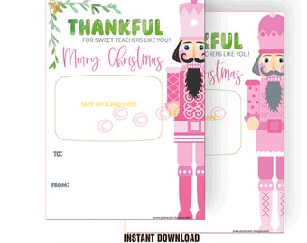 Nutcracker Christmas Gift Card Holder, Teacher Printable (Digital Download)