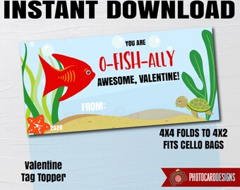 O-Fish-Ally Bag Topper, O-Fish-Ally Valentine, Valentine Printable, Fish Valentine, Classroom Valentine, Red Fish, School Valentine, Digital