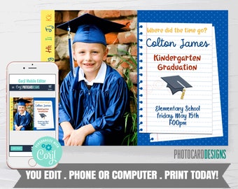 Kindergarten Graduation Invitation, Preschool Graduation Invitation, Graduation Announcement, Graduation Digital Editable Template Download