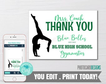 Editable Gymnastics Coach Thank You Card, Gymnastic Coach Card, Gymnastics End of Season Coach Gift Tag, Gymnastics Printable, Gymnastics