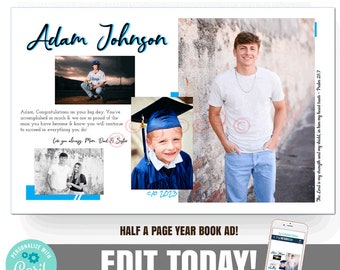 Senior Yearbook Ad, Editable Half Page Yearbook Ad, Yearbook Tribute page, Editable Template