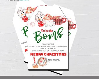 Christmas Hot Chocolate Bomb Tag, Printable Gift Tag (Instant Download)