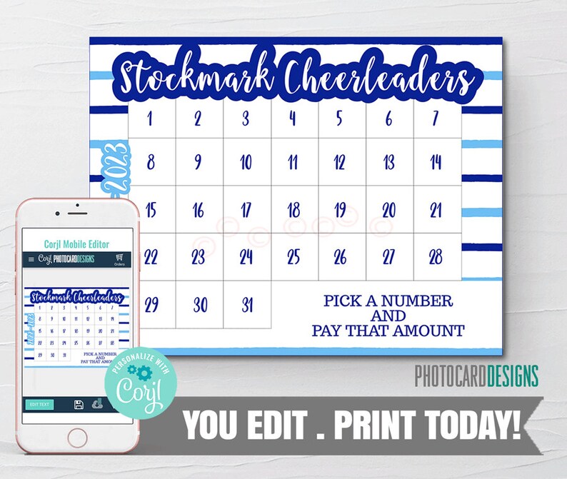 Cash Calendar Fundraiser School Calendar Fundraiser Etsy