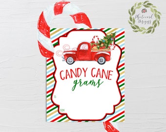 Candy Cane Gram, Christmas Candy Gram, Candy Cane Holder, Truck Candy Gram, Red Truck, School Tag, Christmas, Candy Gram, Digital Download
