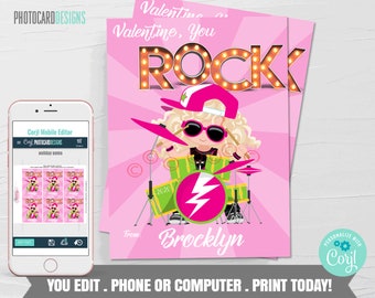 Pop Rocks Valentine, Girl Valentines, You Rock Valentine, Classroom Valentines, School Valentines, Band Valentine, Digital Editable Template