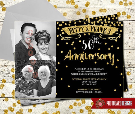 50th Anniversary Wedding Photo Invitation Gold Anniversary Etsy