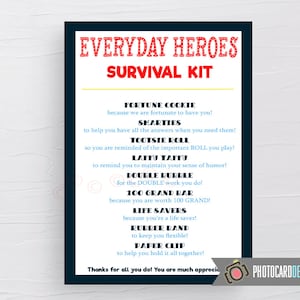 Everyday Heroes SURVIVAL Kit Tag, Nurse Survival Kit, Doctor, First Responders, Health Care Workers, Instant Download PDF Printable