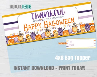 Teacher Halloween Bag Topper, Halloween Teacher Printable, Halloween Tag, Halloween Teacher Gift, Teacher Tag, Digital, School, DOWNLOAD