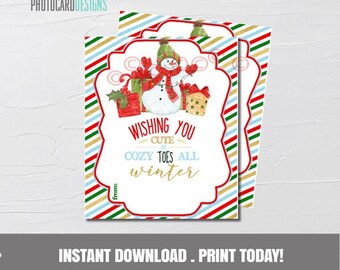 Snowman Gift Tag, Cozy Toes Christmas Tag (Instant Download)