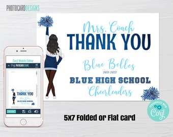 Editable Cheer Coach Thank You Card, Cheerleading Coach Card, Black Cheerleader, Cheer End of Season Coach Gift Tag, Cheerleader Printable