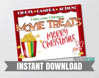 Christmas Movie Tag, Christmas Movie Treat Basket Tag, Christmas Popcorn Tag, Teacher Christmas Gift Tag, Kids Christmas Tag, Holiday Movie