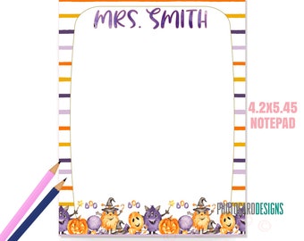 Halloween Teacher Notepad, Personalized Name Notepad, Halloween Notepad, Teacher Notepad, Tear off Notepad, To Do Notepad, 4.2x5.45 Notepad