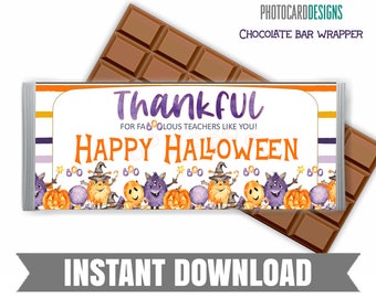 Envoltorio de barra de chocolate para profesores de Halloween, regalo de agradecimiento (descarga digital)