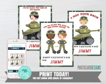Army Valentine, Army Men Valentines, Army Valentine Cards, Camo Army Valentines, School Valentines, Military Valentine, Editable Template