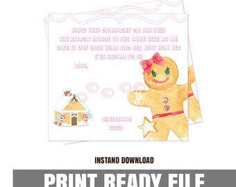 Ribbon Christmas Ornament Tag, Once Upon a Ribbon Christmas Tag, Height Ornament, Gingerbread Christmas Tag, Girl & Boy, Instant Download