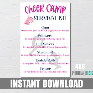 Cheer Camp Survival Kit, Cheerleader SURVIVAL Kit Tag, Cheer Survival Kit, Cheer Camp Printable, Print at home, Instant Download