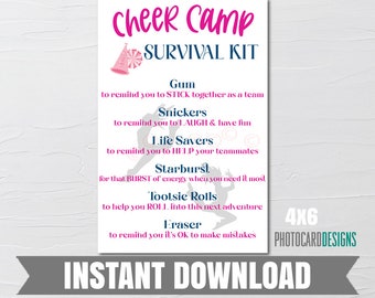 Cheer Camp Survival Kit, Cheerleader SURVIVAL Kit Tag, Cheer Survival Kit, Cheer Camp Printable, Print at home, Instant Download