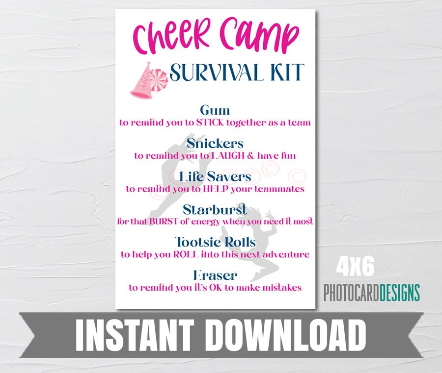 Cheer Camp Survival Kit, Cheerleader SURVIVAL Kit Tag, Cheer Survival Kit, Cheer Camp Printable, Print at home, Instant Download