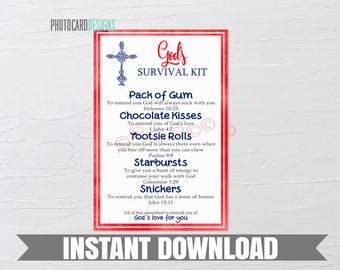 GODs SURVIVAL Kit, Church Tag, Survival Kit Printable, Christian Survival Kit, Prayer Survival Kit, Church Summer Camp Survival Kit