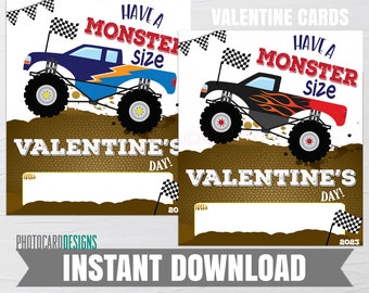 MONSTER TRUCK Valentine, Monster Truck Valentine Cards, Truck Valentines, Boy Valentines, School Valentines, Digital INSTaNT DOWNLOAD