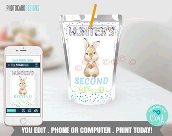 Easter Birthday Drink Pouch Label, Editable Bunny Juice Pouch Label, Bunny Birthday Drink Label, Digital Drink Pouch Printable, Easter bunny