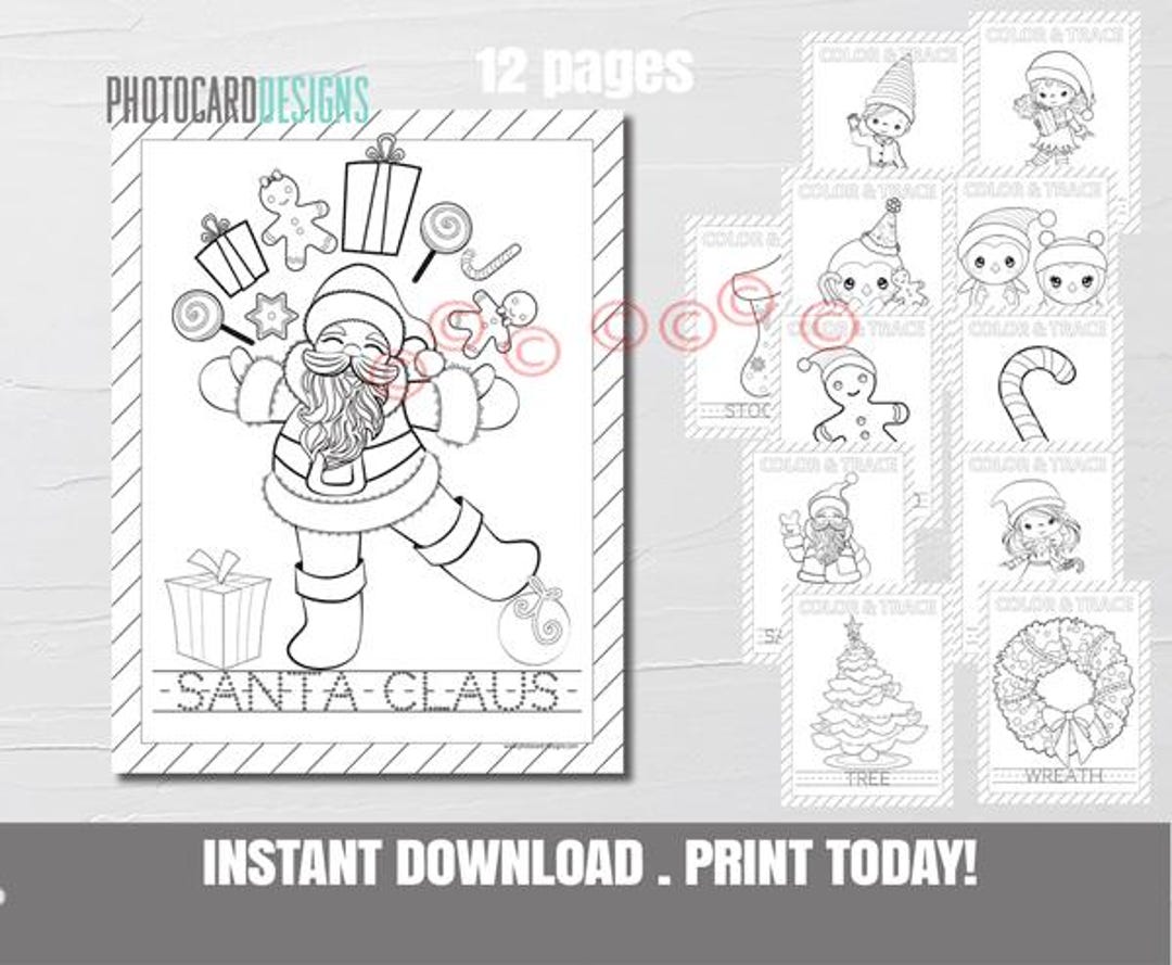 Christmas Trace and Color Activity Sheet, Pre School Christmas Activity ...