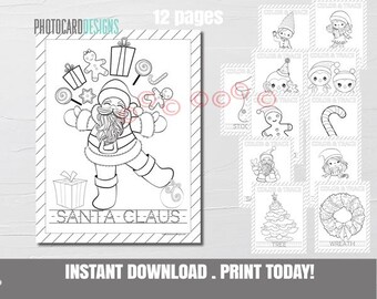 Christmas Trace and Color Activity Sheets, Santa, Gingerbread, Tree (Digital Download)