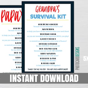 Opas Survival Kit, Papas SURVIVAL Kit Tag, Vaters Survival Kit, Vatertag druckbar, Papa Tag, Print zu Hause, Instant Download