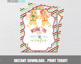 Gingerbread Christmas Gift Tag, Cozy Toes Tag (Instant Download)