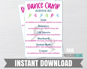 Dance Camp Survival Kit Tag: Printable PDF (Instant Download)
