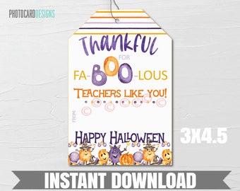 Etiqueta de Halloween para profesores, regalo imprimible, detalle para la escuela, descarga instantánea