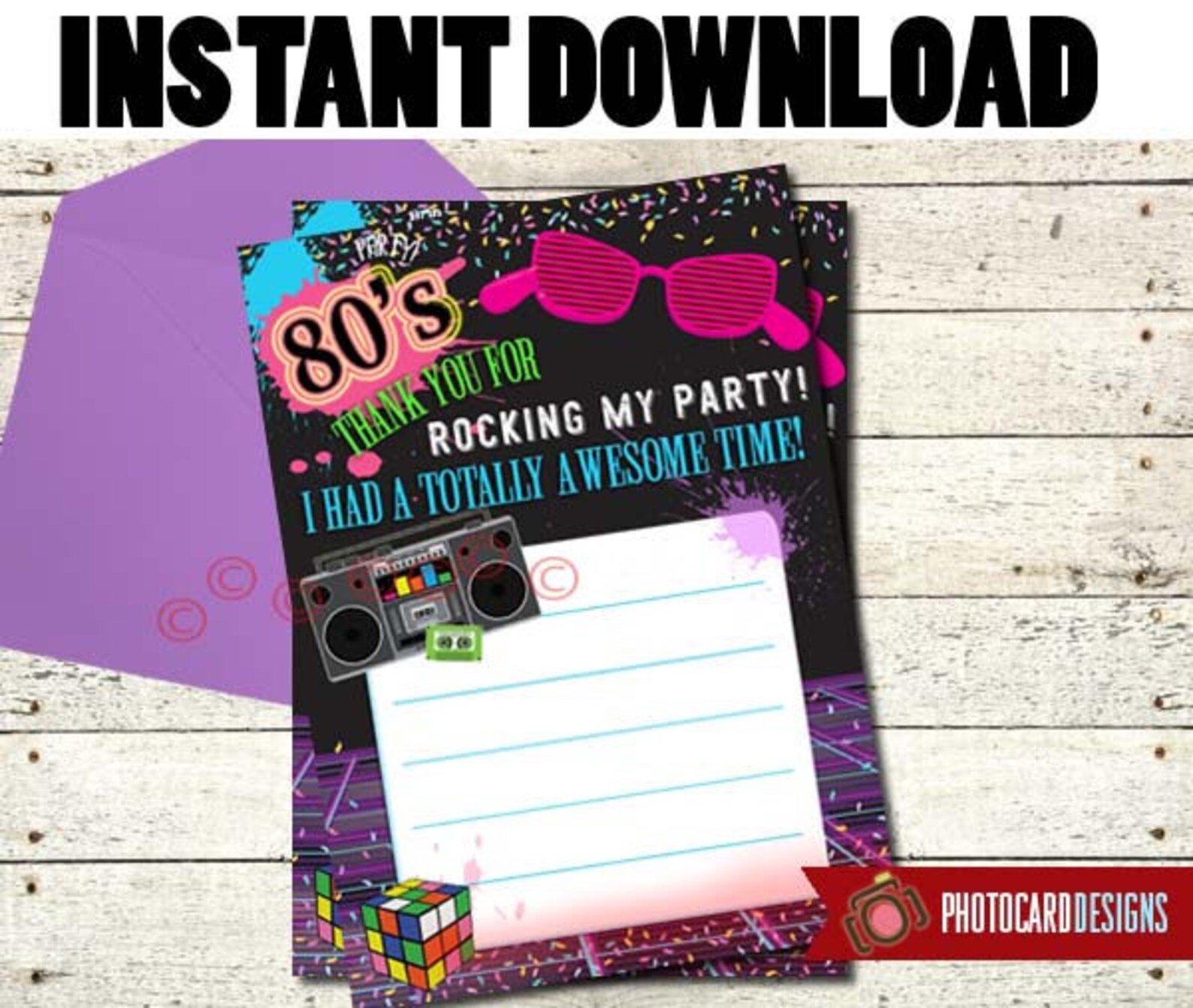 80s Party THANK YOU card Thank You 80s Birthday Party | Etsy